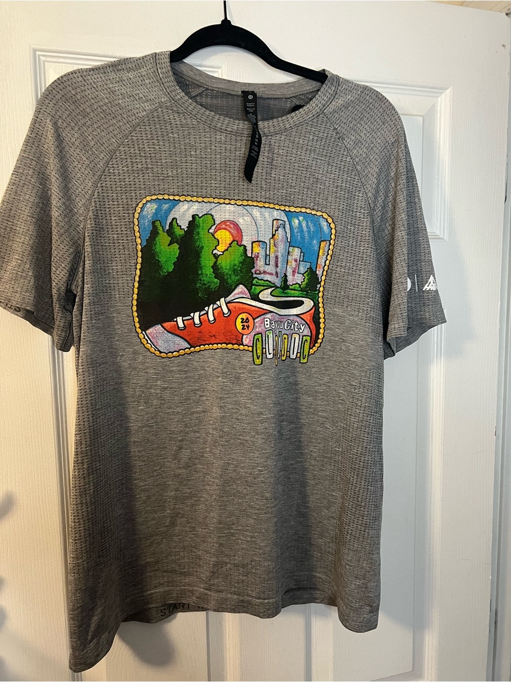 #429 Lululemon Metal Vent Tech Short Sleeve Shirt Bayou City Classic Gray Sz M